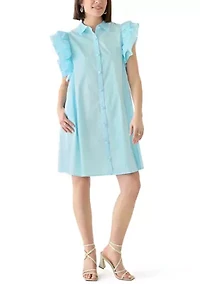Women's Ruffle Sleeve Poplin Shirt Dress