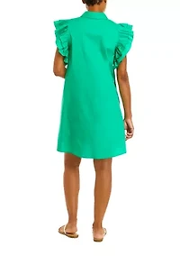 Women's Ruffle Sleeve Poplin Shirt Dress