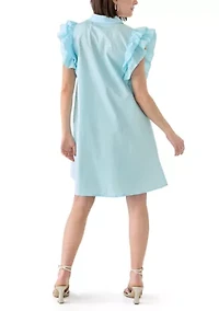 Women's Ruffle Sleeve Poplin Shirt Dress