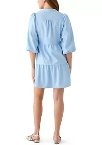 Women's 3/4 Puff Sleeve Vegan Leather Dress