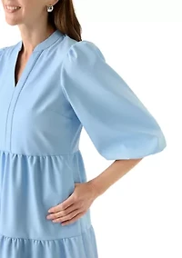 Women's 3/4 Puff Sleeve Vegan Leather Dress