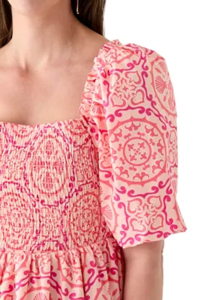 Women's Puff Sleeve Smocked Short Dress