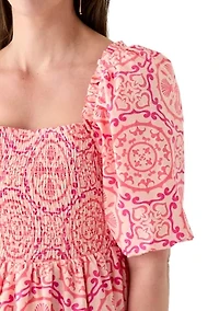 Women's Puff Sleeve Smocked Short Dress
