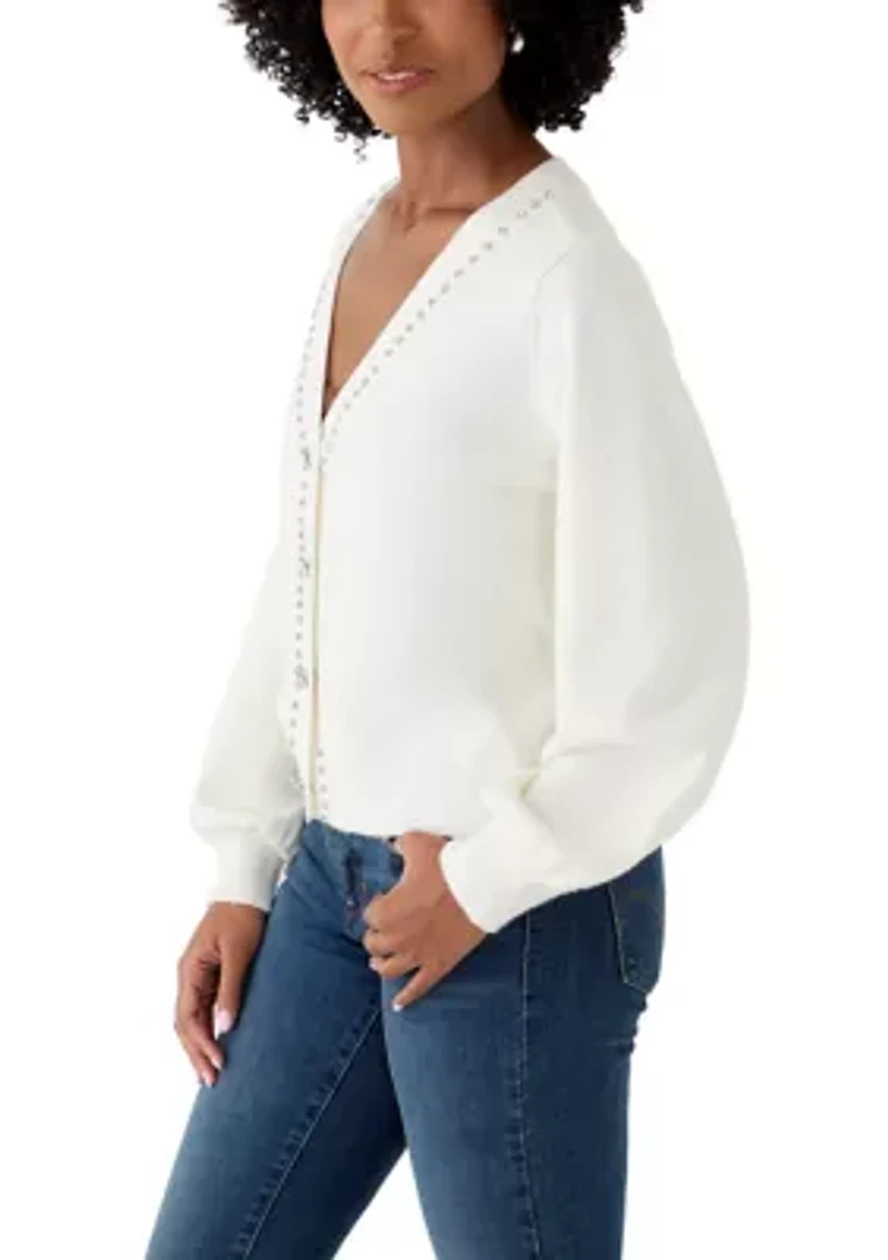 Women's Jeweled Cropped Cardigan
