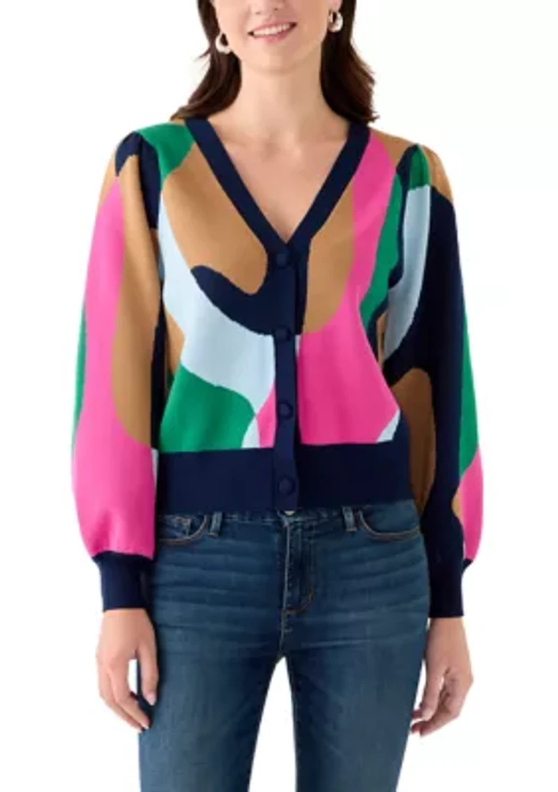 Women's Intarsia Knit Cropped Cardigan