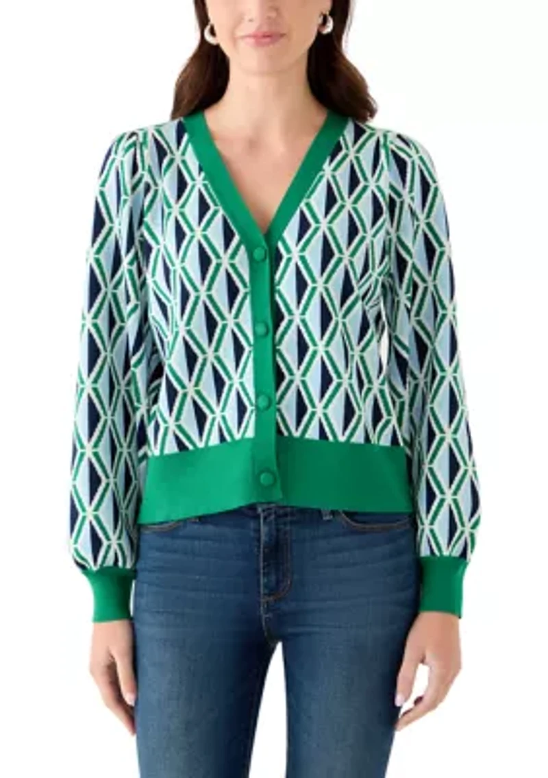 Women's Intarsia Knit Cropped Cardigan