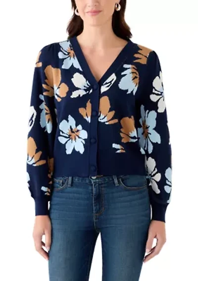 Women's Intarsia Knit Cropped Cardigan