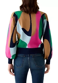 Women's Intarsia Knit Cropped Cardigan