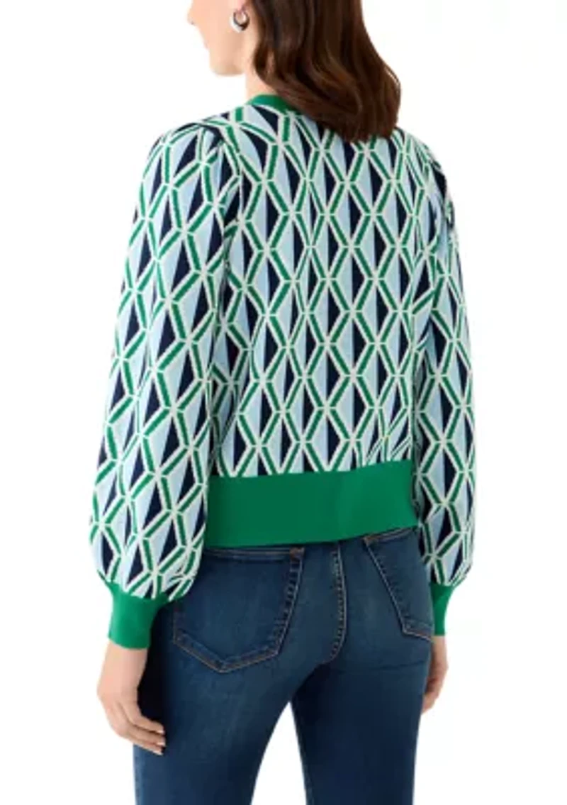 Women's Intarsia Knit Cropped Cardigan