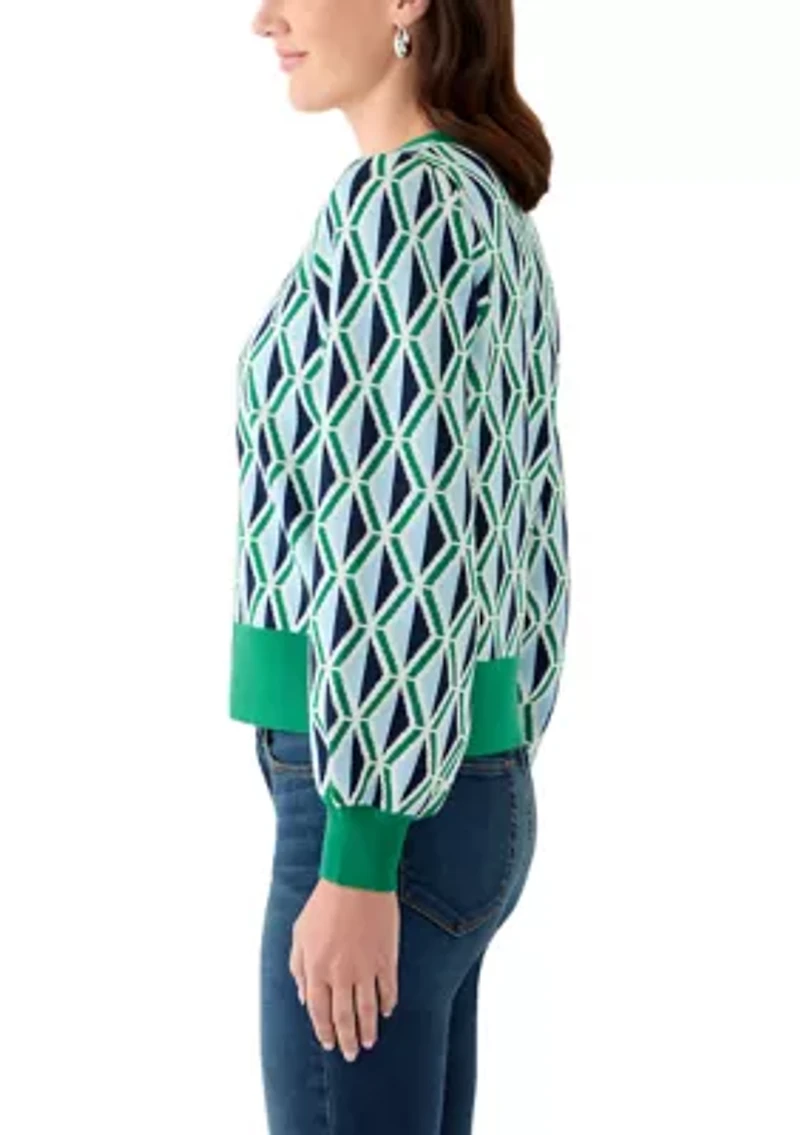 Women's Intarsia Knit Cropped Cardigan