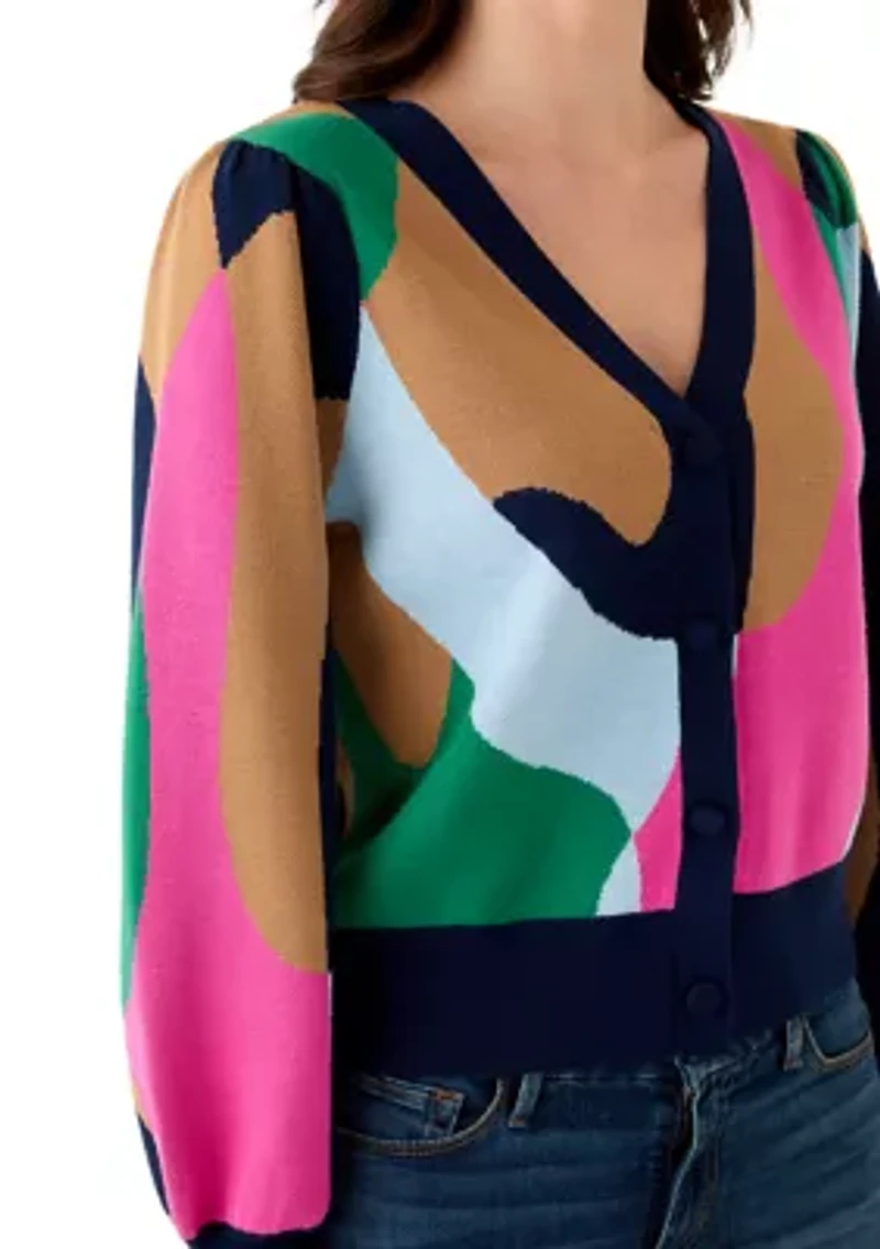 Women's Intarsia Knit Cropped Cardigan