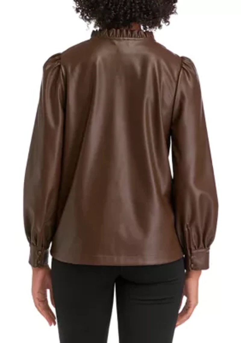 Petite 3/4 Sleeve Leather Top