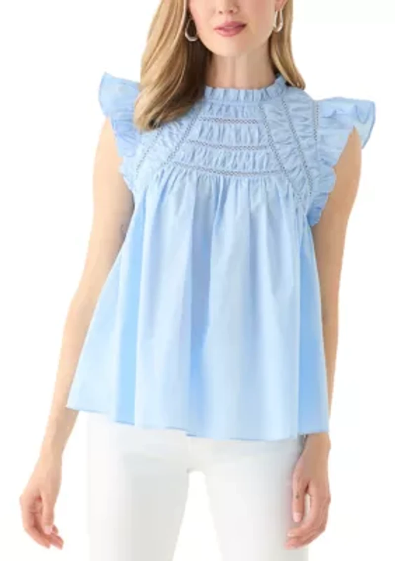 Petite Flutter Sleeve Voile Woven Blouse