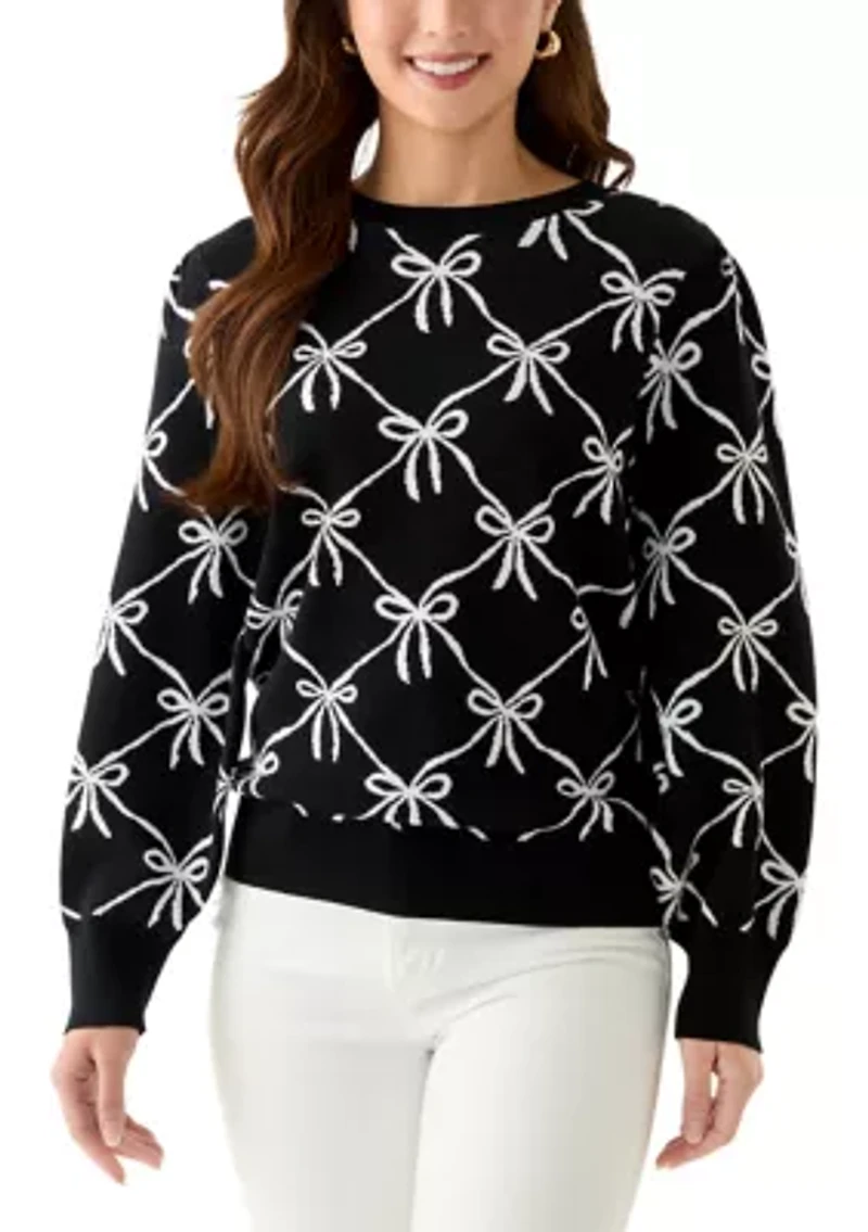 Petite Puff Sleeve Intarsia Sweater