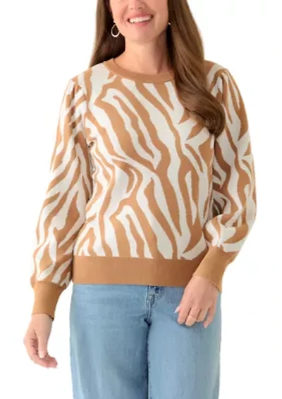 Petite Puff Sleeve Intarsia Sweater
