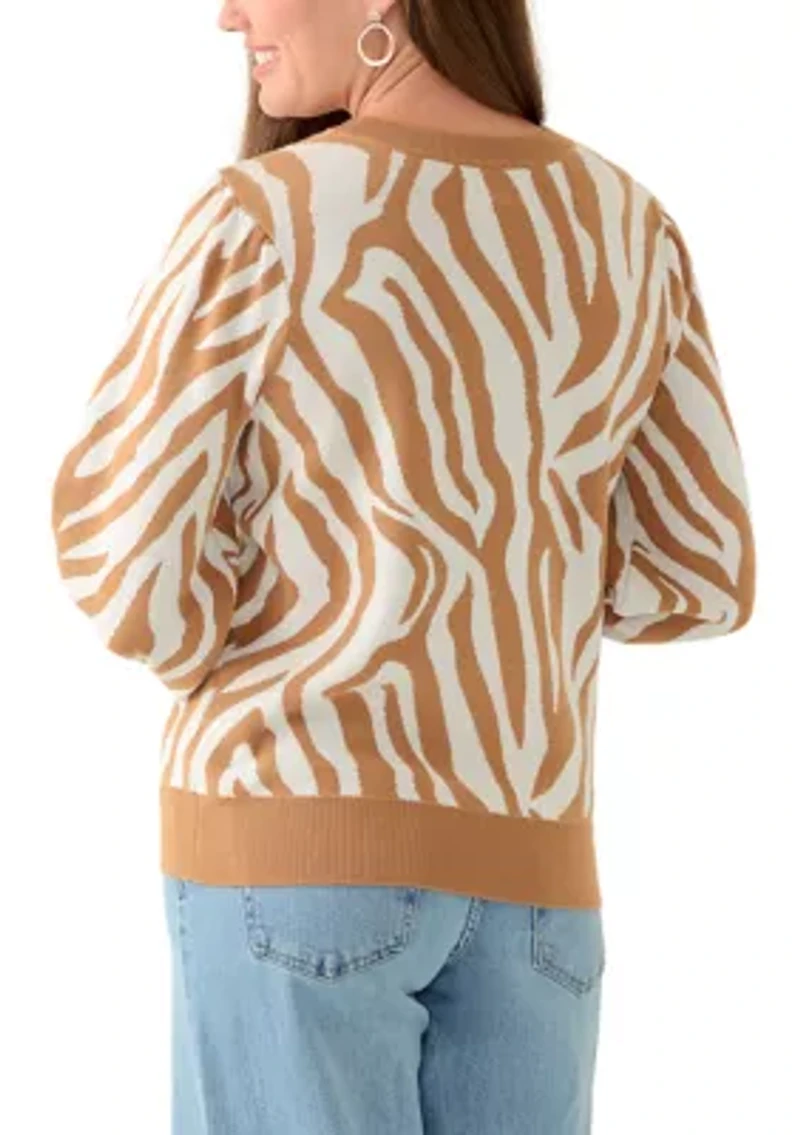 Petite Puff Sleeve Intarsia Sweater