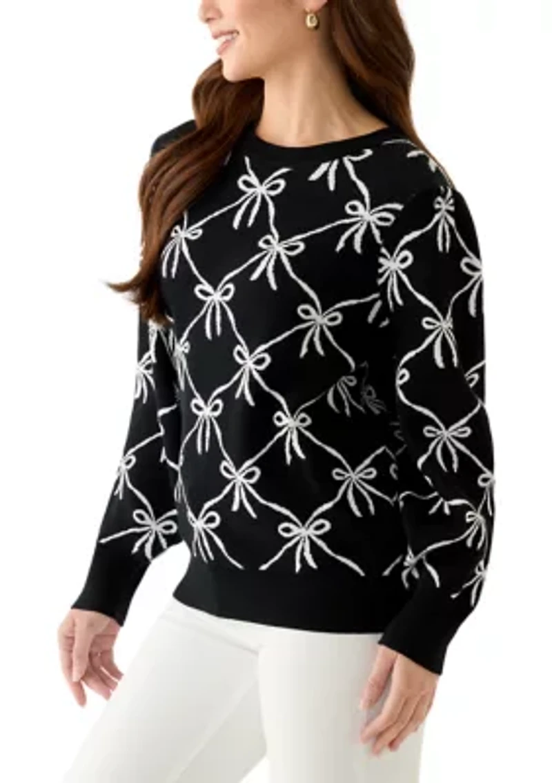 Petite Puff Sleeve Intarsia Sweater