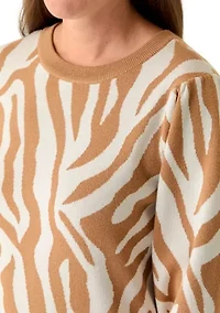 Petite Puff Sleeve Intarsia Sweater