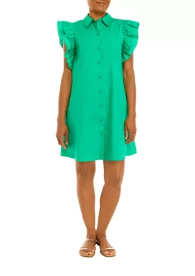 Petite Ruffle Sleeve Poplin Shirt Dress