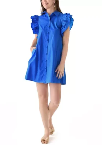 Petite Ruffle Sleeve Poplin Shirt Dress