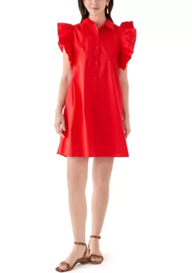 Petite Ruffle Sleeve Poplin Shirt Dress