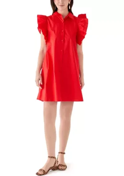 Petite Ruffle Sleeve Poplin Shirt Dress