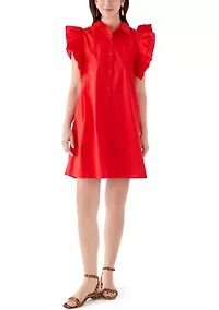 Petite Ruffle Sleeve Poplin Shirt Dress