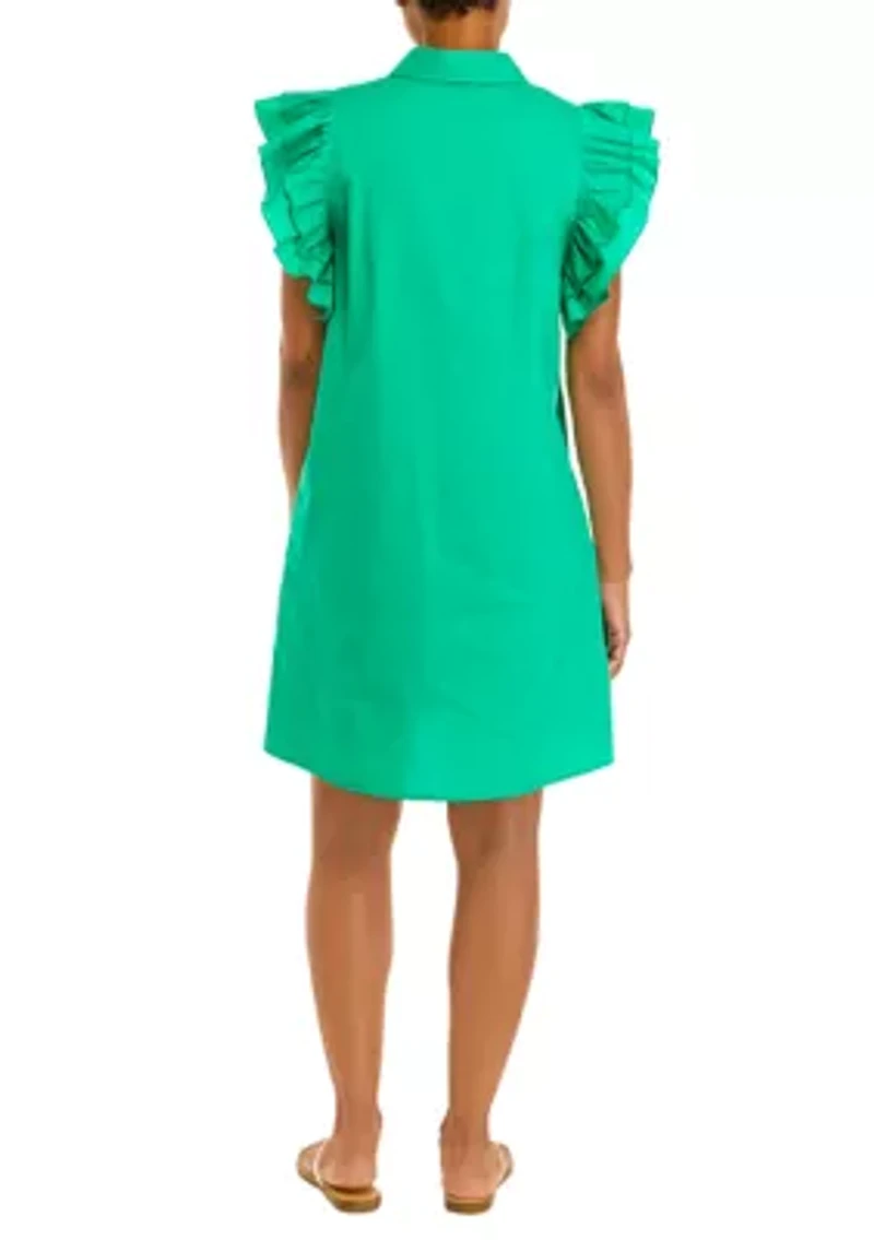 Petite Ruffle Sleeve Poplin Shirt Dress