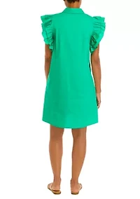 Petite Ruffle Sleeve Poplin Shirt Dress