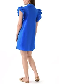 Petite Ruffle Sleeve Poplin Shirt Dress