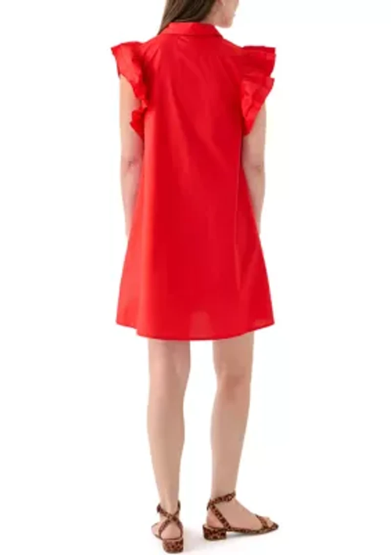Petite Ruffle Sleeve Poplin Shirt Dress