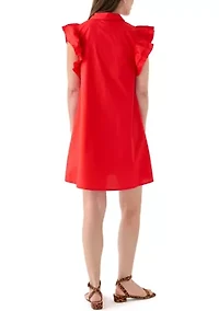 Petite Ruffle Sleeve Poplin Shirt Dress