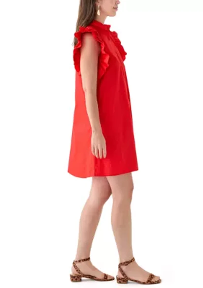 Petite Ruffle Sleeve Poplin Shirt Dress