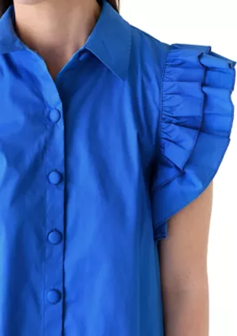 Petite Ruffle Sleeve Poplin Shirt Dress