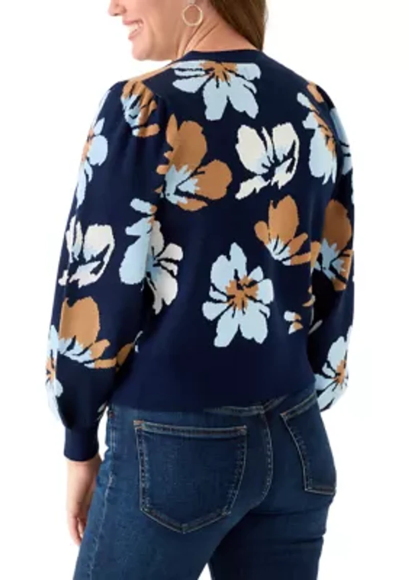 Petite Crop Cardigan Intarsia Sweater