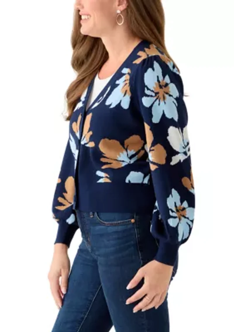 Petite Crop Cardigan Intarsia Sweater