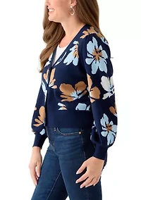 Petite Crop Cardigan Intarsia Sweater