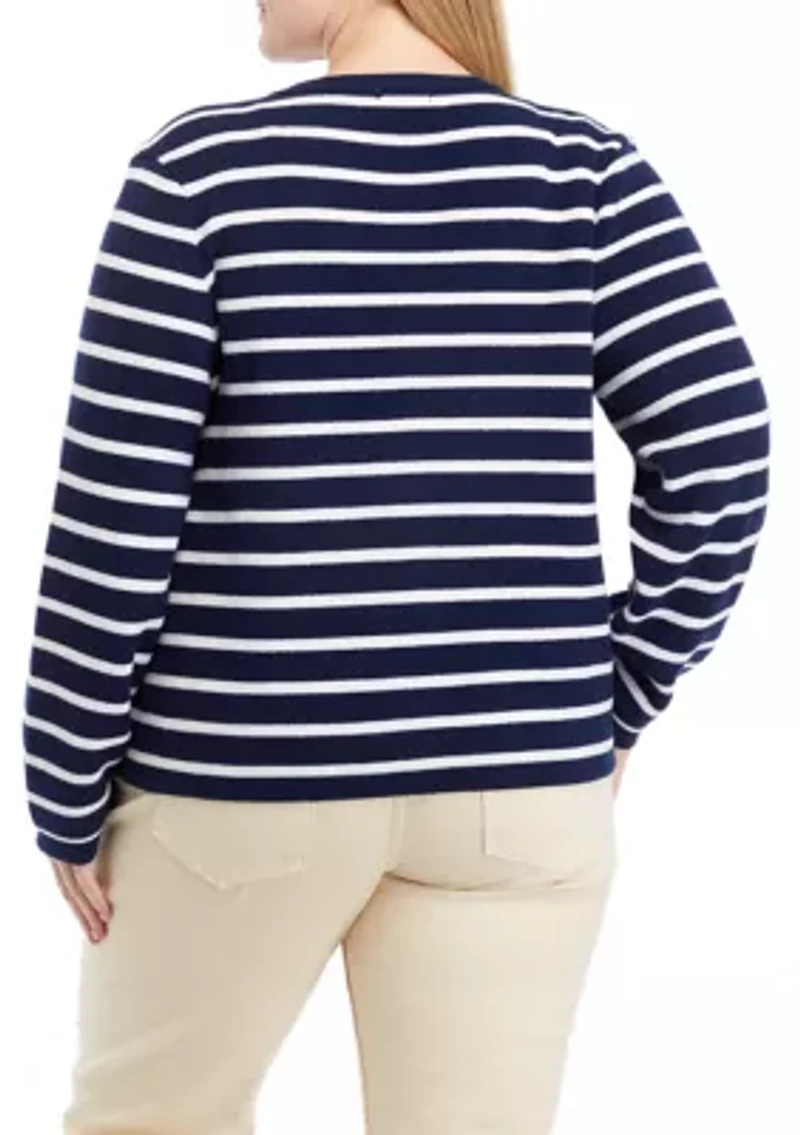 Plus Button Cropped Cardigan