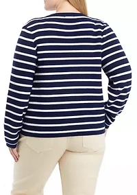 Plus Button Cropped Cardigan