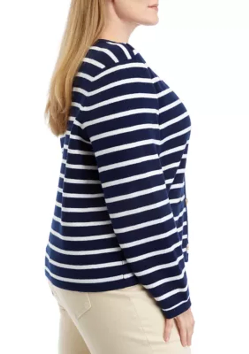 Plus Button Cropped Cardigan