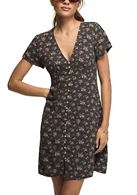 Printed Short Sleeve Slip Mini Dress