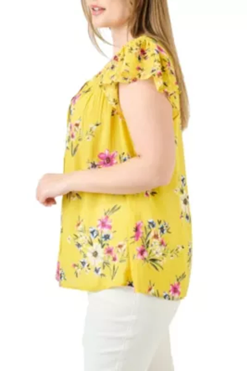 Patchwork Blouse with Ruffles (Plus Size)