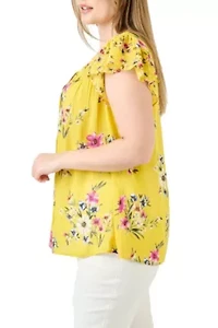 Patchwork Blouse with Ruffles (Plus Size)