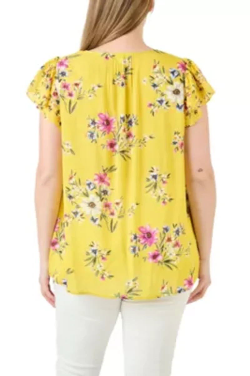 Patchwork Blouse with Ruffles (Plus Size)