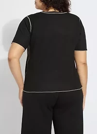 ODESSA REVERSIBLE KNIT SHORT SLV TEE CURVY