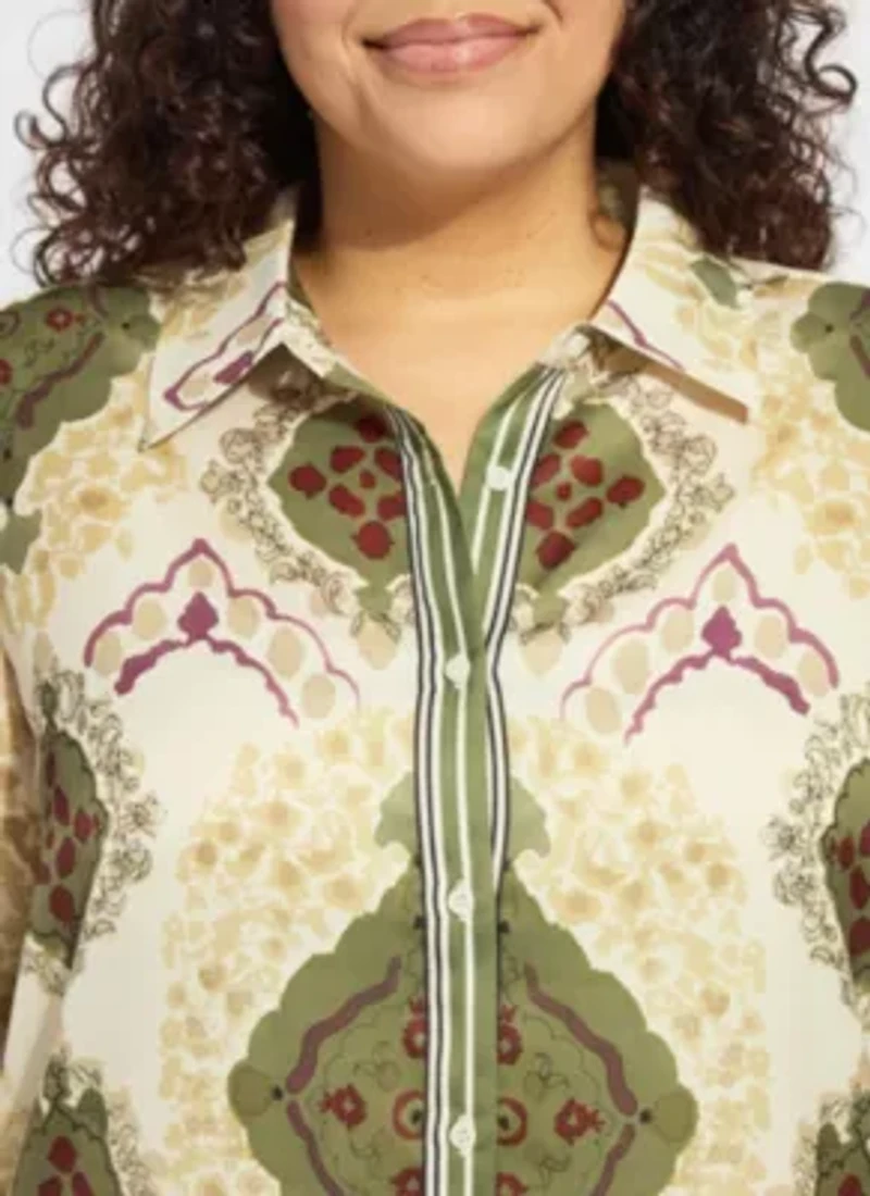 ISHANI ROLL TAB PRINTED SHIRT CURVY