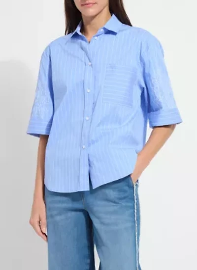 HAZEL STRIPE EMBROIDERED SLV SHIRT