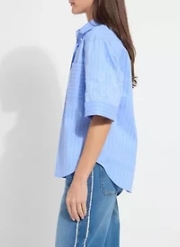 HAZEL STRIPE EMBROIDERED SLV SHIRT