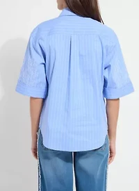 HAZEL STRIPE EMBROIDERED SLV SHIRT