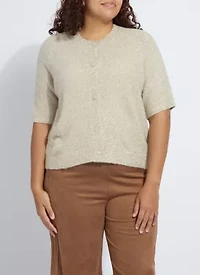 Kennedy Short Slv Lurex Feather Cardigan Curvy